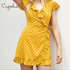Cupshe Yellow Polka Dot Wrap Dress NWT XL